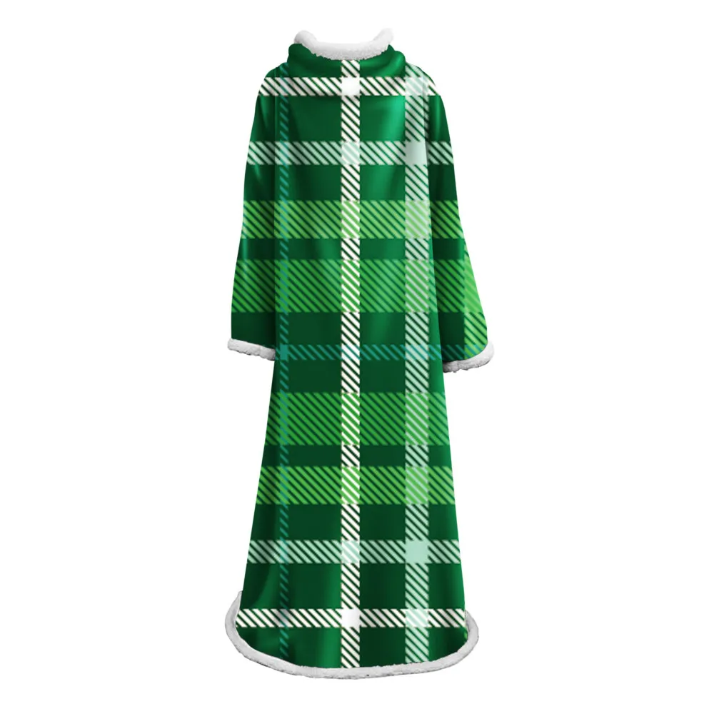 Геометрическое клетчатое утолщенное одеяло с принтом для взрослых, теплое Коралловое Флисовое одеяло для дома и путешествий, можно носить одеяло с рукавами