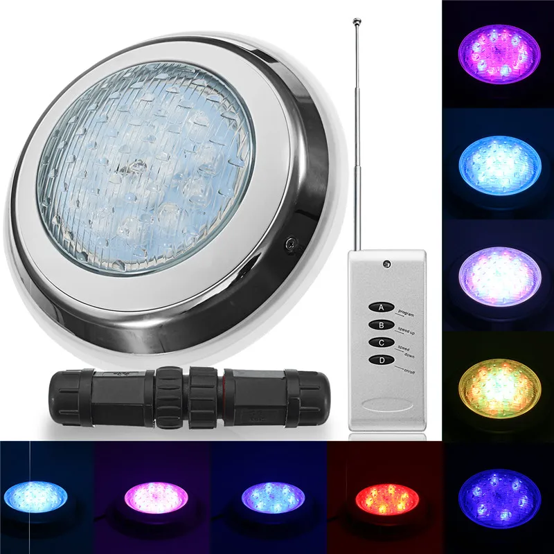 

54W Led Swimming Pool Light IP68 Waterproof AC/DC 12V Outdoor RGB UnderWater Light Pond Led Spotlight with Remote Controller
