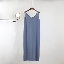 New Autumn Black Casual Nightwear Women's Loose Straight Sleepwear Warm Sleeveless Knit Bottom Blouse Female Midi Dress Camisole