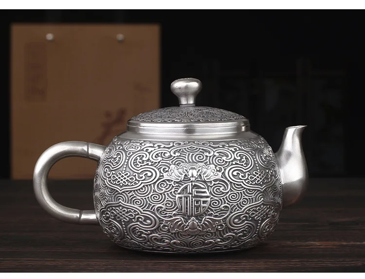 Чайный сервиз из серебра 999 пробы с серебряными облаками, чайник, чай кунг-фу