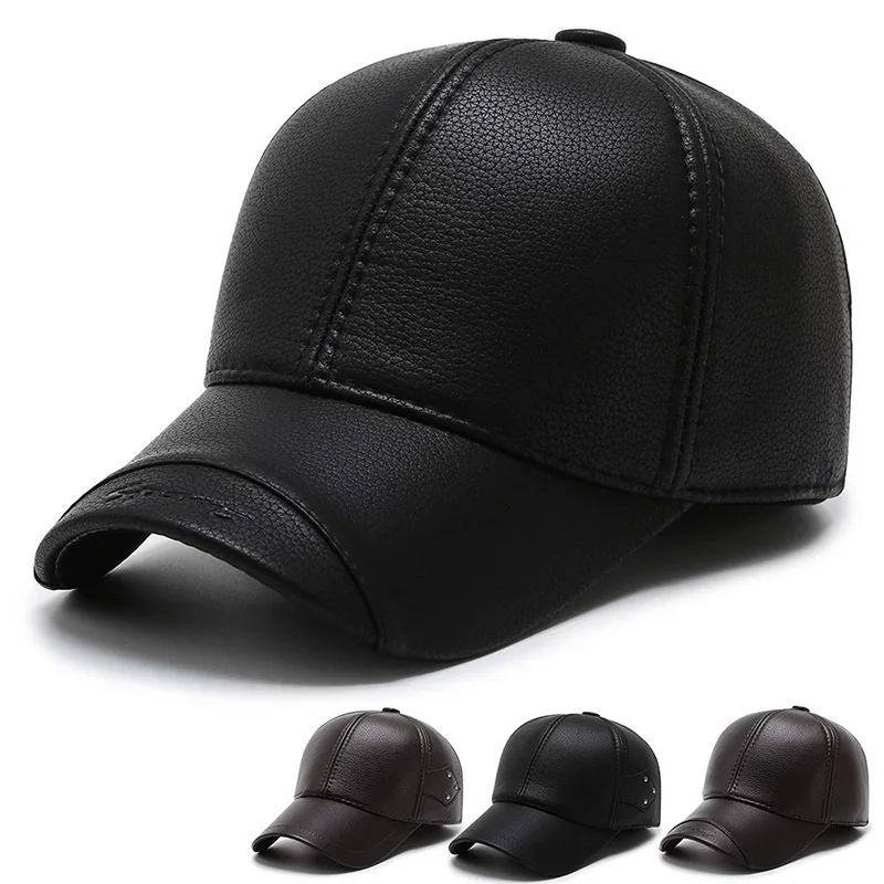 

VACIGODEN Men Winter PU Ear Protection Hat Warm Baseball Cap with Earflaps Snapback Dad Snapback Outdoor Baseball Hat Casquette