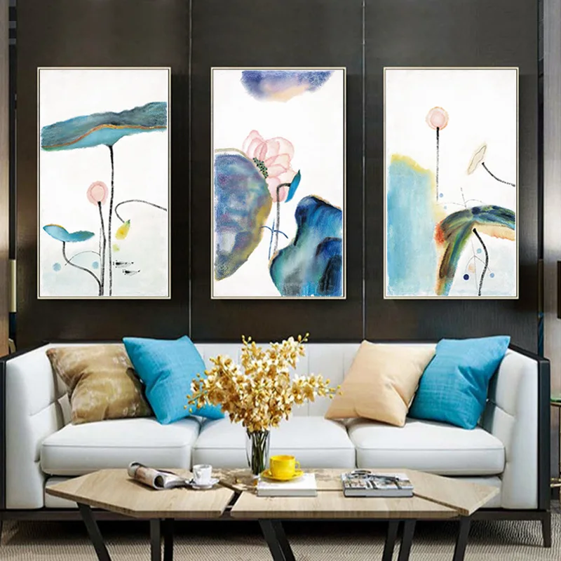 

Modern Light Luxury Living Room Decorative Painting Abstract Combination Triple Hanging Painting Fashion Metal Frame Entrance Re