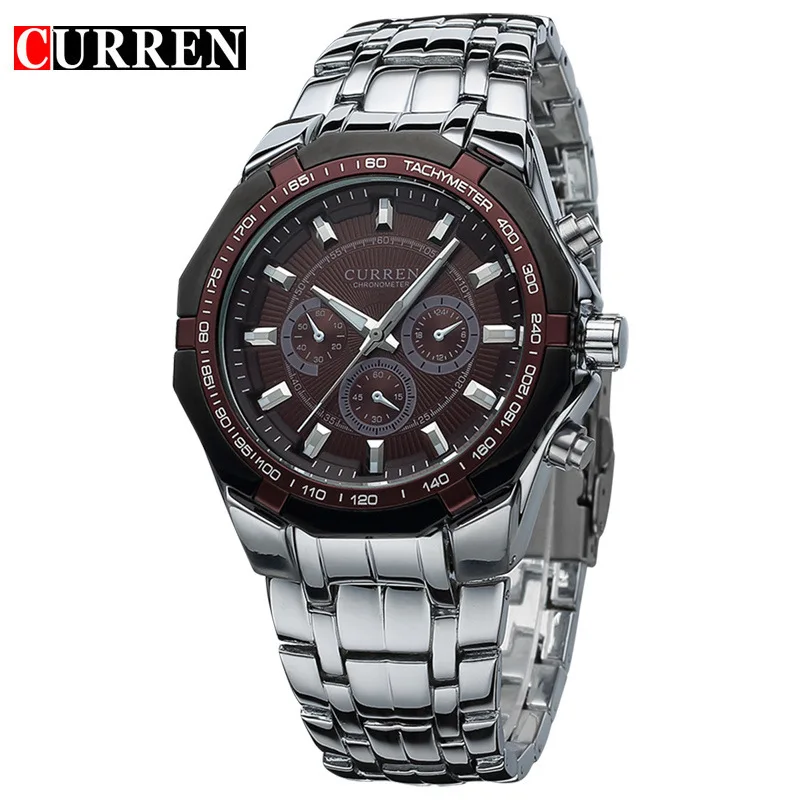 black red silver CURREN Top Luxury Brand New Hot Watches Men Design Military Sports Wrist watches Men Digital Quartz Men Full Steel Watch - Цвет: black red silver