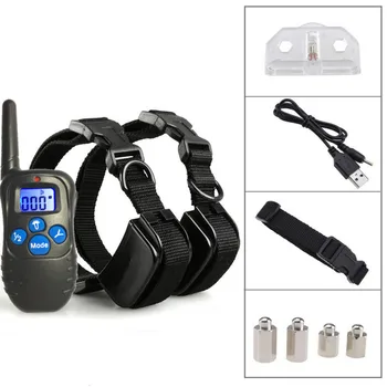 

2016 For 2 dogs Blue Backlight 300M Rechargeable And Waterproof Shock Vibra Remote Control LCD Electric Pet Dog Training Collar
