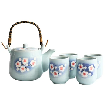

Portable Teapot Tea Cups Set Flower Pattern Kettle Ceramics Teapot Creative Water Jar Set Teaware with 4pcs Cups