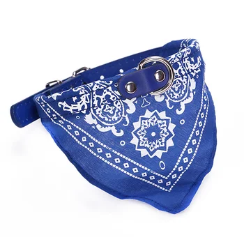 

Dog Bandana Collar Adjustable Cat Pet Neckerchief PU Collar with Printed Triangular Scarf C44