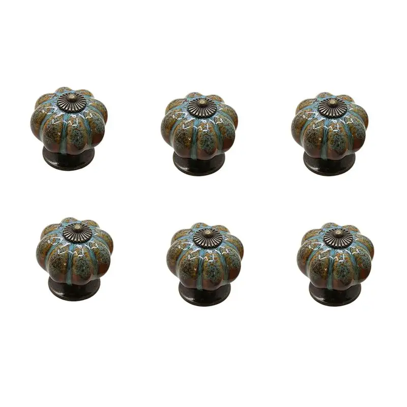 Blue large 6 шт керамические ручки Тыква дизайн ручки ящика дверные ручки для мебели шкафа - Цвет: Blue large