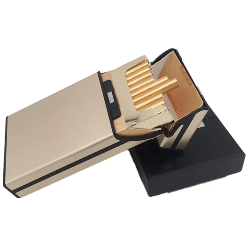 Light Golden 1 шт. Алюминиевый Чехол для сигарет, коробка для тонкая сигарета, креативный ультра тонкий чехол для сигарет, карты можно положить в чехол для сигарет - Цвет: Light Golden