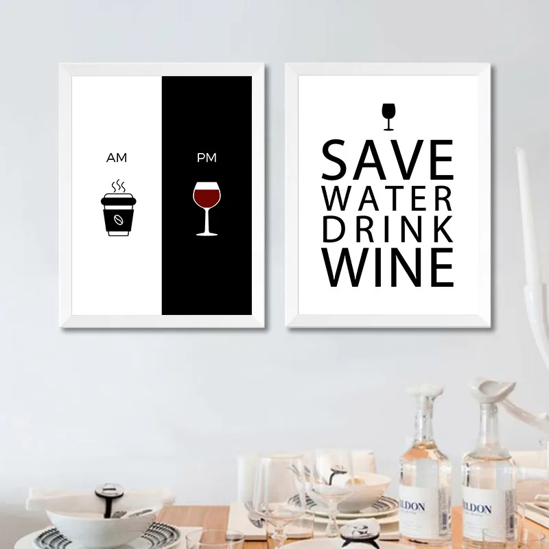 Am Coffee PM Wine Canvas Print Kitchen Room Decor Home Wall Art Decor Coffee& Wine Art Canvas Painting Wall Pictures YX122