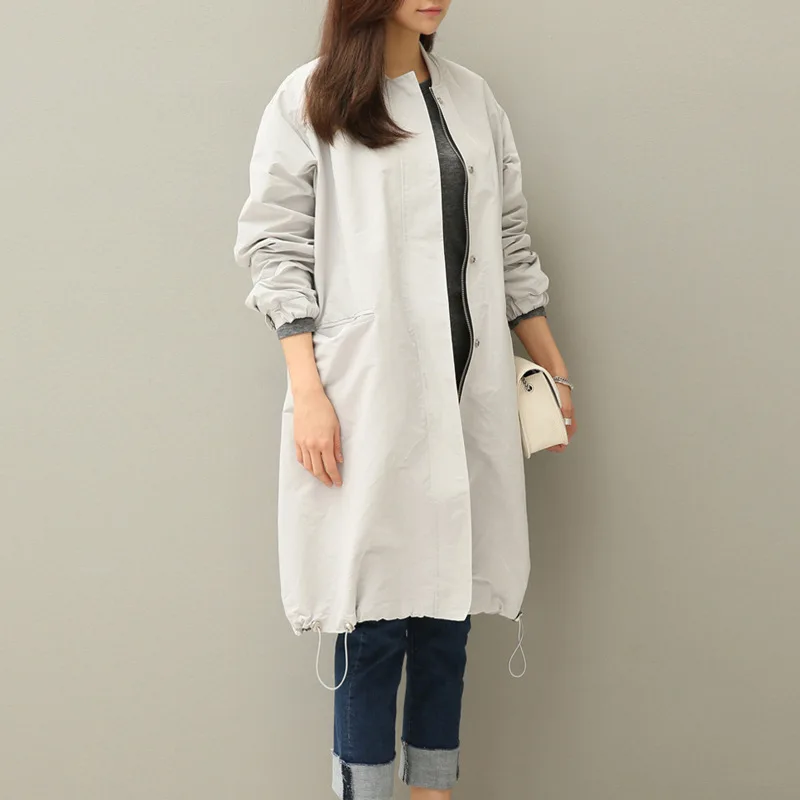 

2018 Autumn And Winter New Style Korean-style Mid-length Trench Coat Women's Baseball Uniform SZ Solid Color Removable Shoulder