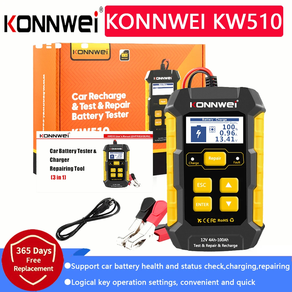 KONNWEI KW510 12V Car Battery Tester Full Automatic 5A Charger 3 in 1 Lead Acid Pulse Repair Tools Free Shipping | Автомобили и
