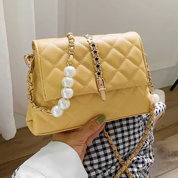 

Fashion Plaid Female Messenger Bags 2020New Clutch Shoulder Bags Luxury Designer Pearl Crossbody Bags For Women Bolsas Feminina