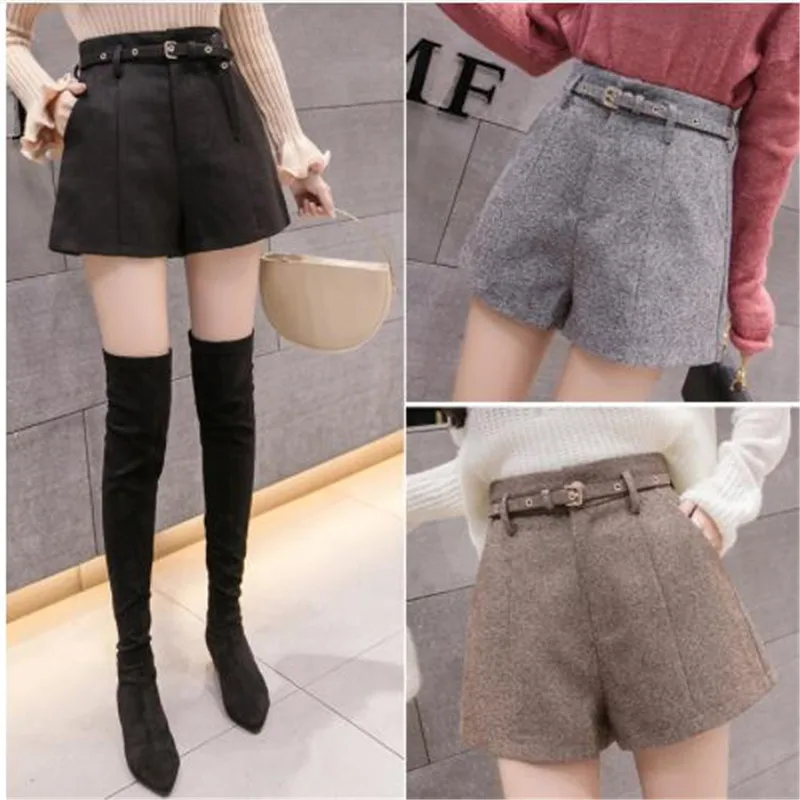 New High Waist Women Shorts Autumn Winter Fashion All-match Womens Shorts Female Casual Black/khaki/Gray Shorts