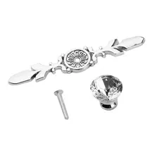 Diamond Crystal Glass Zinc Alloy Door Drawer Cabinet Wardrobe Single Hole Pull Handle Knob with Base Plate 010