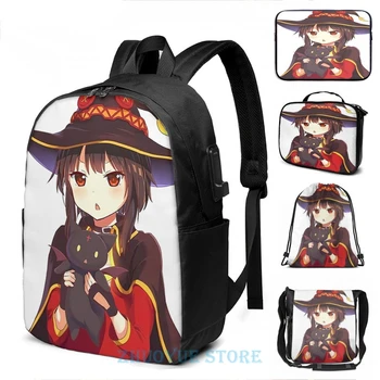 

Funny Graphic print Megumin - Konosuba USB Charge Backpack men School bags Women bag Travel laptop bag