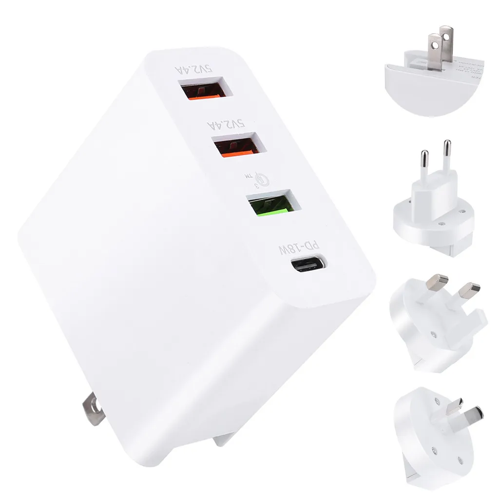 

Ouhaobin 4 Port USB QC 3.0 18W Fast Quick Charge USB Hub Wall Charger Power Adapter US/EU/AU/UK Plug For iPhone 11/11 Pro