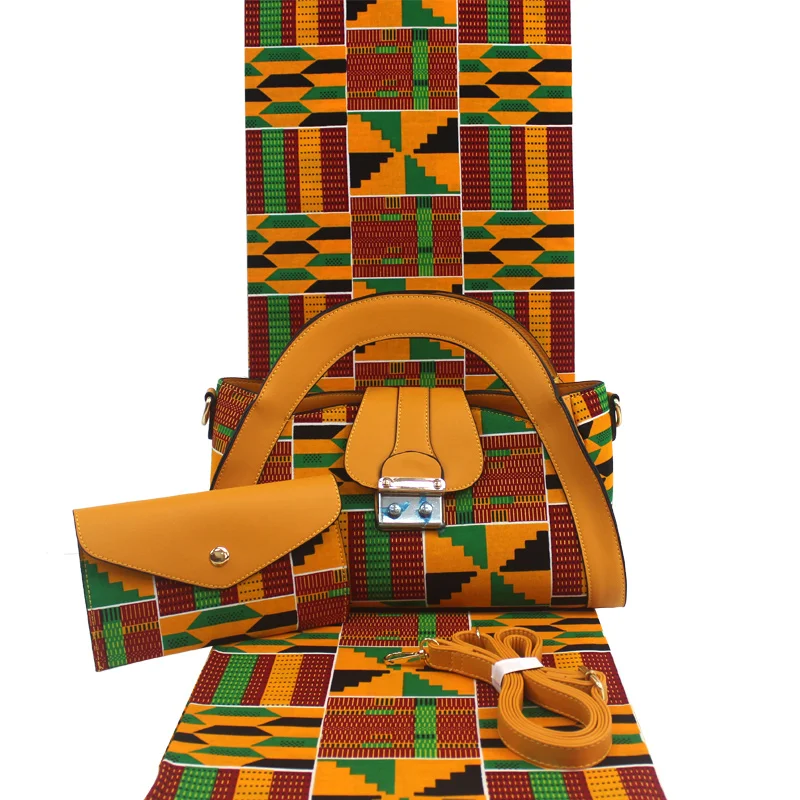 Новое поступление моды настоящий воск ткань с женской сумочкой набор африканская Анкара восковая сумка для шитья H191020