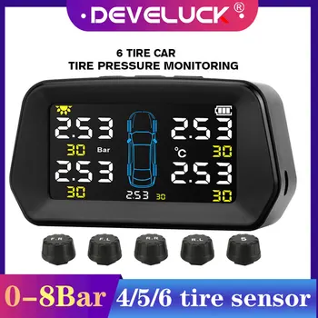 

TPMS Tire Pressure Monitoring System Alarm for Truck Bus 5 6 Tires USB Solar power Recharg LED color big screen display e 0-8bar