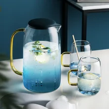 1 горшок 2 чашки холодной стеклянной бутылки для воды 1.5л емкость-чайник Прозрачный большой емкости термостойкий горшок с ручкой
