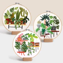Jardim botânico handwork plantas padrão bordado diy starter kit fita roscas ferramentas de costura impresso artesanato ponto cruz casa