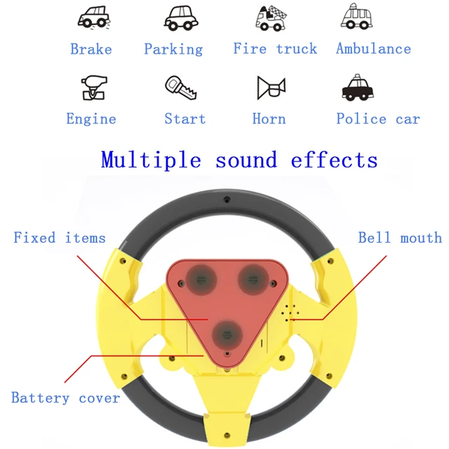 Eletric Simulation Steering Wheel Toy with Light Sound Baby Kids Musical Educational Copilot Stroller Steering Wheel Vocal Toys 3