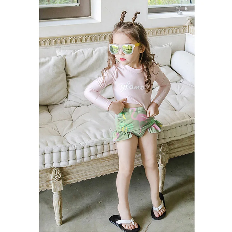 

Hot Selling Bathing Suit Children Retro Bathing Suit Retro Split Type Two-Piece Set with Swim Cap Girls Small CHILDREN'S Sun-res