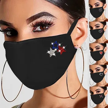 

1PCS Washable Reusable Polyester Face Mask Fashion Adult Woman Breathing Rhinestone Windproof Mouth Mask With Design Masque