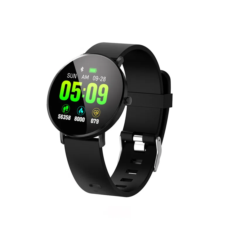 leather strap black Модные мужские и женские Смарт-часы, классические, круглый экран, полный сенсорный монитор сердечного ритма, фитнес-трекер, спортивные умные часы - Цвет: leather strap black