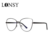 LONSY, Ретро стиль, кошачий глаз, простые прозрачные очки, оправа, анти-синий светильник, линзы, фирменный дизайн, компьютерные оптические очки для женщин