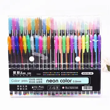 

48 Colors/Set Gel Pen Metallic Marker Pens Neon Color Sketch Pen Creative Ballpoint Pen Highlighter Material Escolar