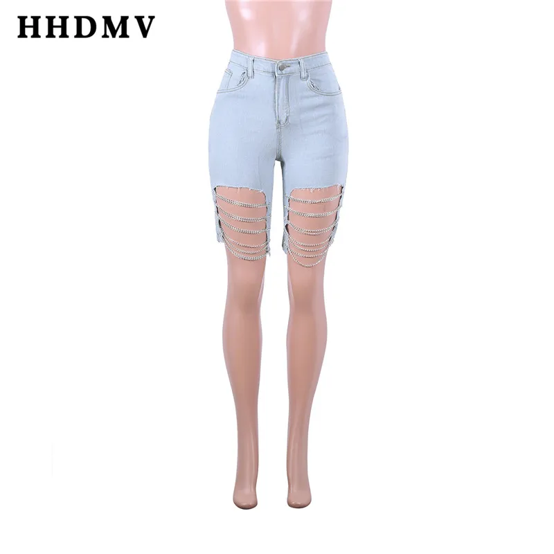 HHDMV новые женские модные джинсовые штаны с высокой талией и карманами, рваные джинсовые брюки до колена GME1237