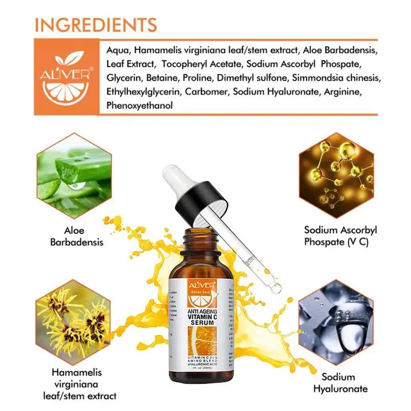 30ml ALIVER Vitamin C Serum VC Remove Dark Spot Freckle Speckle Fade Ageless Whitening Skin Care Face Anti Winkles Serum 30ml ALIVER Vitamin C Serum VC Remove Dark Spot Freckle Speckle Fade Ageless Whitening Skin Care Face Anti Winkles Serum