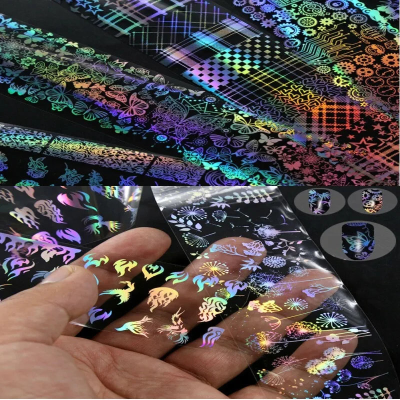 

Holographic roll nail aluminum foil flame dandelion panda bamboo butterfly nail water transfer sticker nail applique