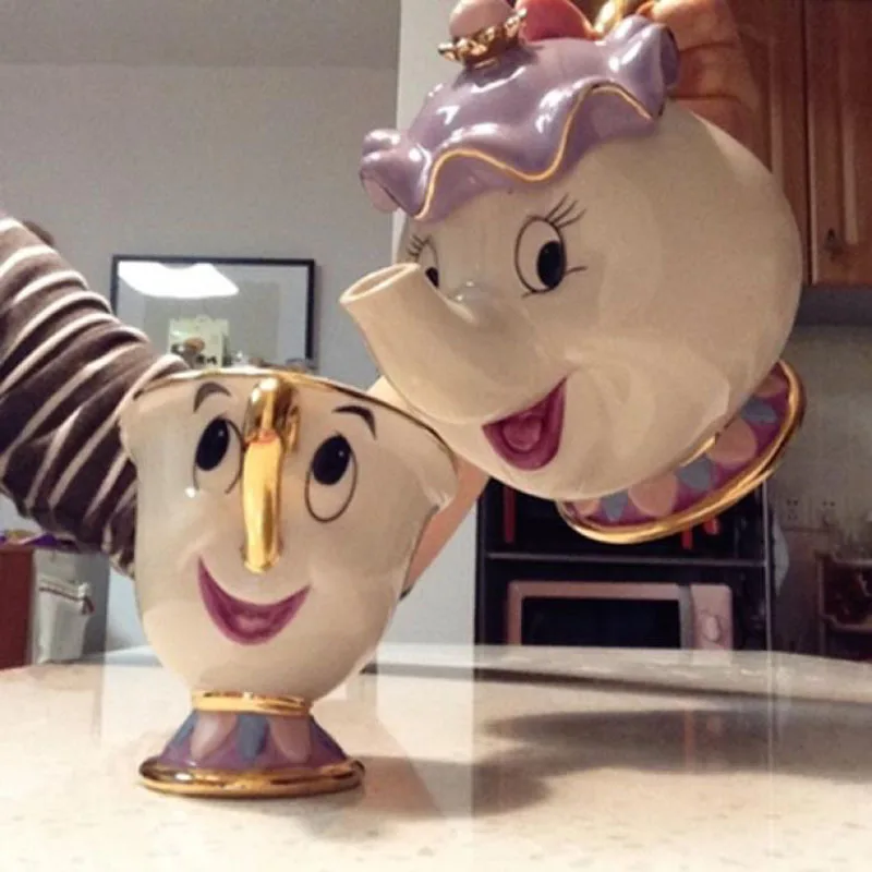 Cartoon Beauty And The Beast Teapot Mug Mrs Potts Chip Tea Pot Cup Set Cogsworth Porcelain Gift 18K Gold-plated Painted Enamel | Дом и сад