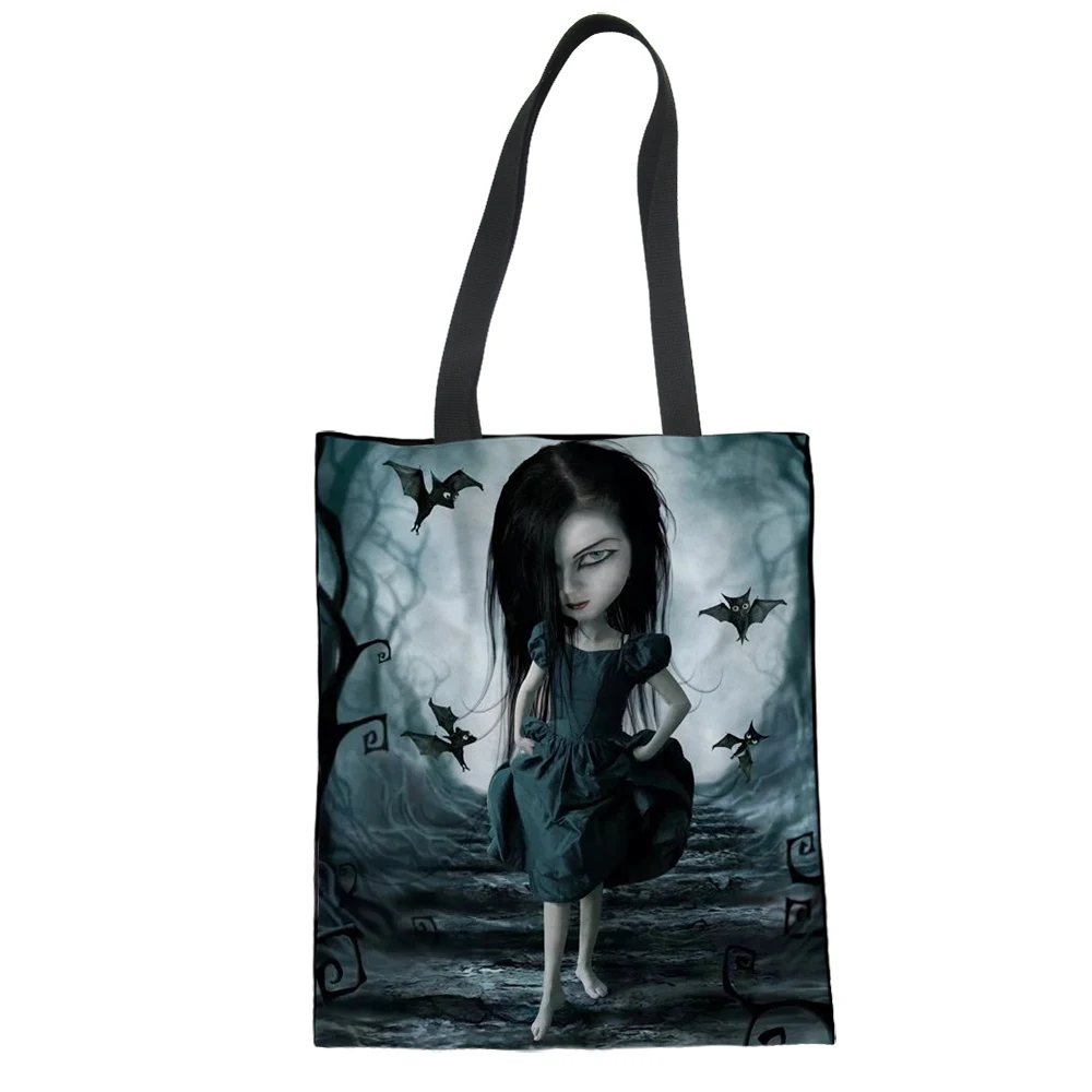 

Customize Own Image Tote Female Canvas Shopping Bag Dark Gothic Art Designer Queen Beach Bags For Women Daily Use Shouder Bag