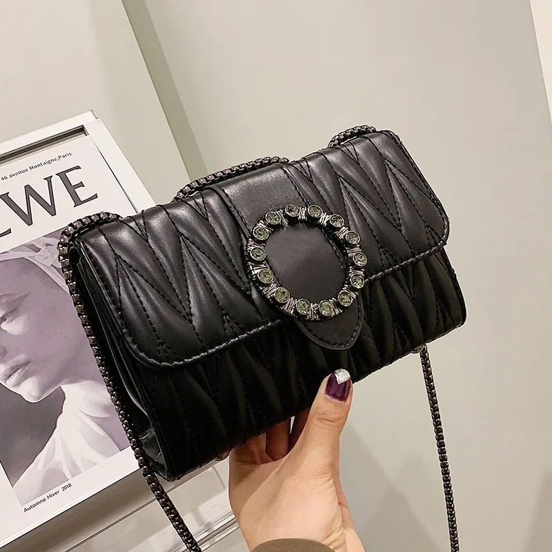 

Fashion Fold Female Bag KoreanVersion of The Cover Type Small Square Bag2020New High Quality Ladies Chain Shoulder Messenger Bag