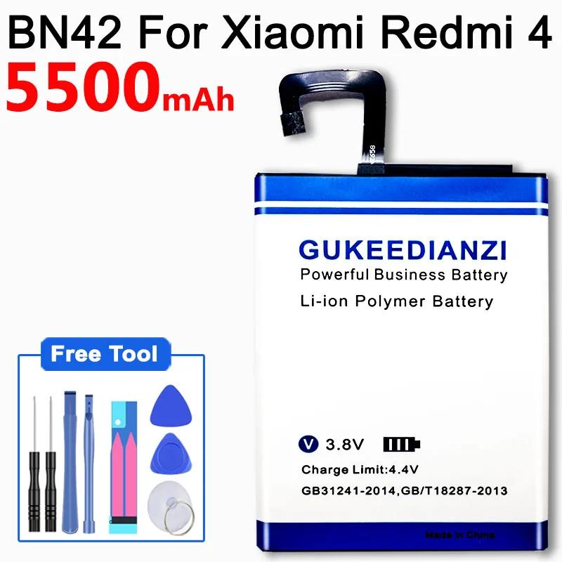 GUKEEDIANZI аккумулятор для телефона Xiao mi Red mi 4 для Xiaomi Redmi 4(2G ram 16G rom Edition) аккумулятор для мобильного телефона BN42 5500mAh