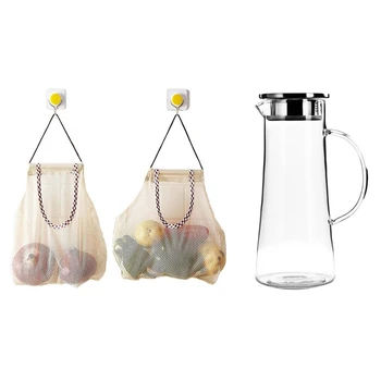 

2Pcs Garlic Ginger Vegetable Onion Potato Storage Hanging Bag & 1 Pcs 1500Ml High Borosilicate Glass Cold Kettle