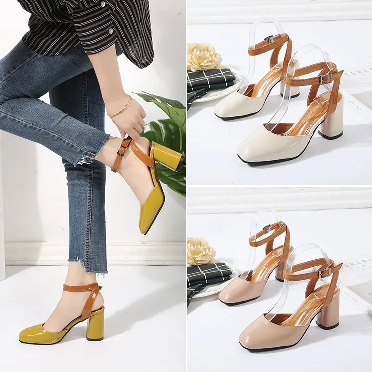 

2018 Fashion Spring And Summer High-Heel Korean-style Sandals Women's bai da xiao Chunky-Heel Square Head New Style Petite Korea
