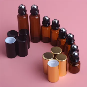 

5pcs 1ML 2ML 3ML 5ML Amber Roll On Roller Bottle for Essential Oils Refillable Perfume Bottle Deodorant Containers with Gold lid