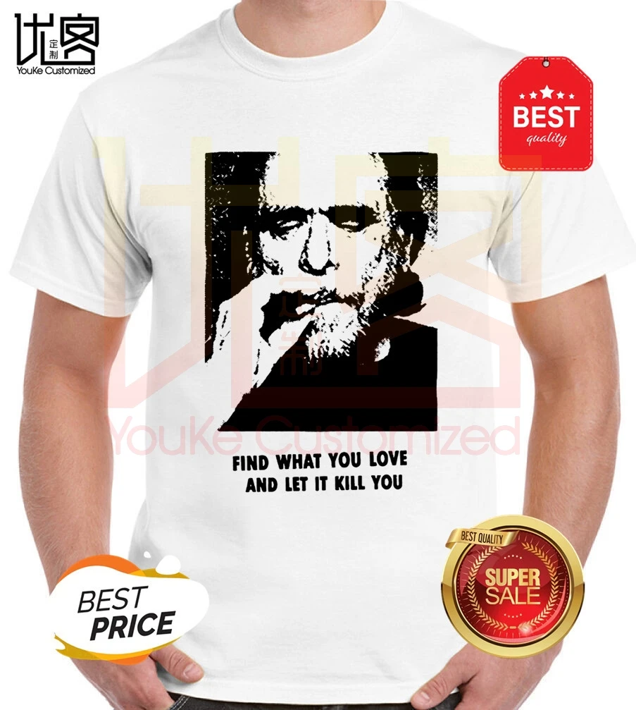 GILDAN новинка 2019 летняя облегающая футболка модель Charles Bukowski с цитатами для