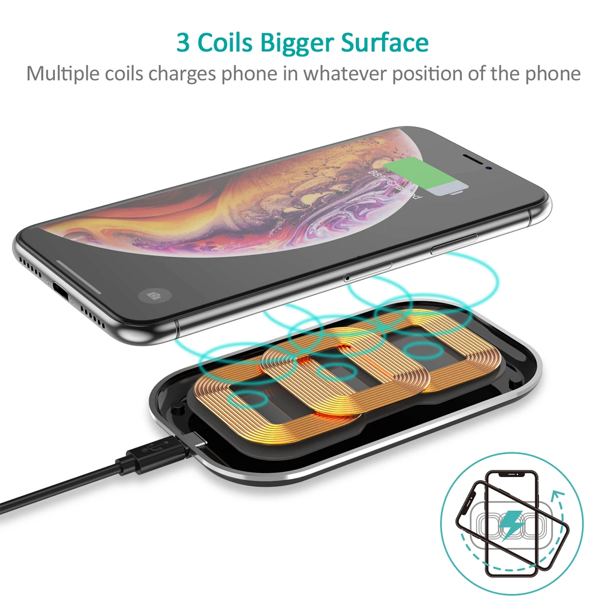 CHOETECH 10 Вт 3 катушки Qi Беспроводное зарядное устройство для iPhone XS Max Xr X 8 быстрое зарядное устройство для Xiaomi MIX 2S для samsung S8 S9 Plus S10