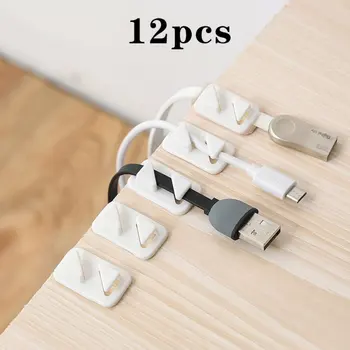 

12pcs Universal Wire Tie Self-adhesive Rectangle Cord Management Winder Cable Holder Organizer Mount Clip Clamp