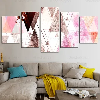 

Abstract Series Geometric Triangle Pink Series Living Room Canvas Painting Home Decoration Decorative Painting Five-Piece Art