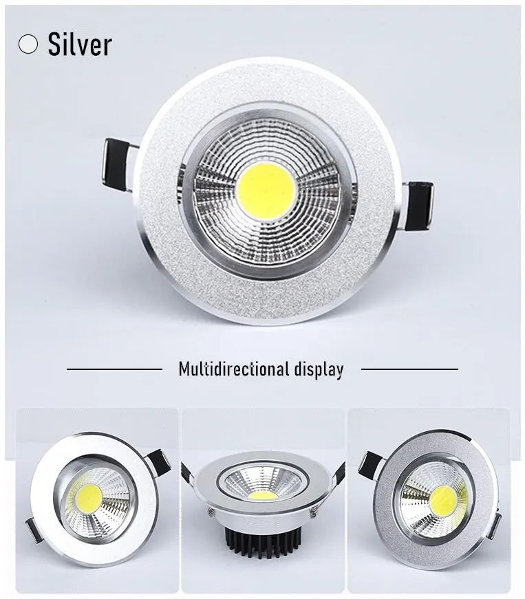 LED recessed ceiling lights 3W 5W 7W 9W 12W COB spotlight downlight lamp silver 