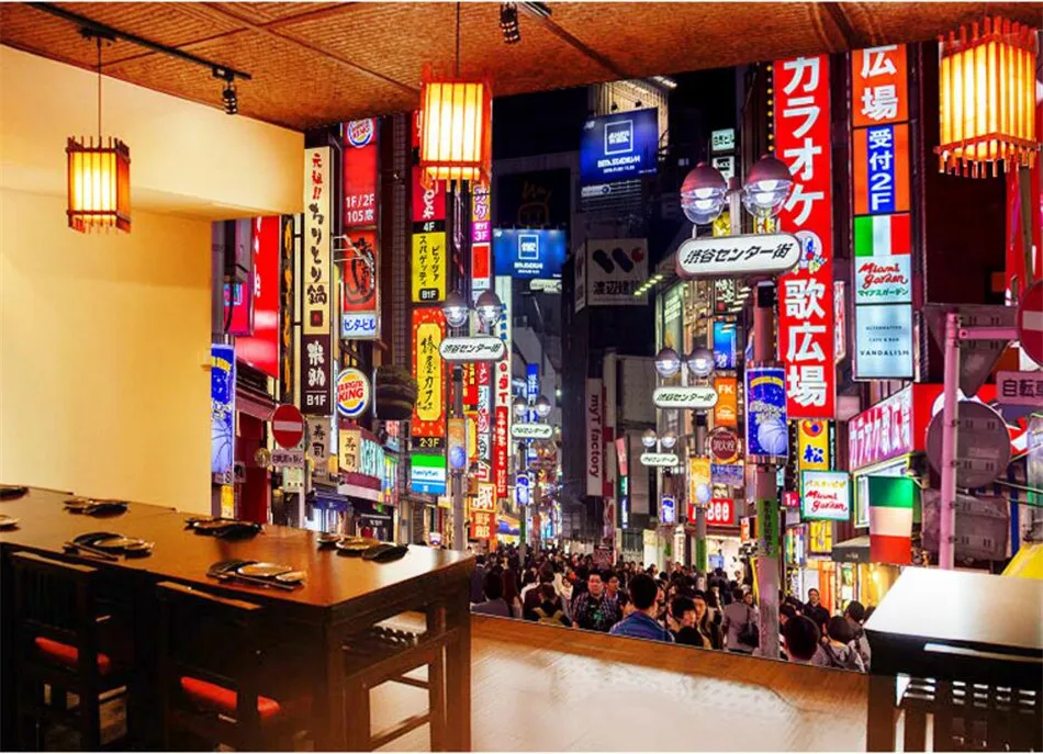 3d, vista noturna, para decoração industrial, restaurante, sushi, izakaya