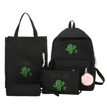 

Student School Girls Classic Bagpack Fashion Women's Outdoor Four-Piece Zip Canvas Solid Color Messenger Shoulder BagTravel Bags