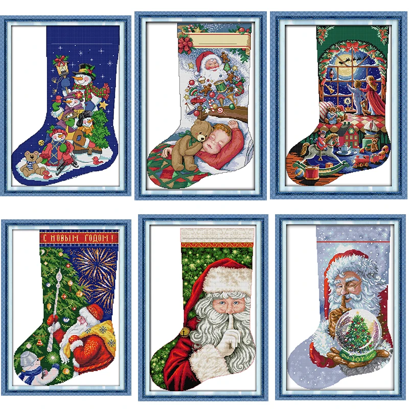Christmas Stocking Stamped Cross Stitch Kit Cartoon Pattern 14CT 11CT Count Printing Embroidery Craft Set Needlework Gift