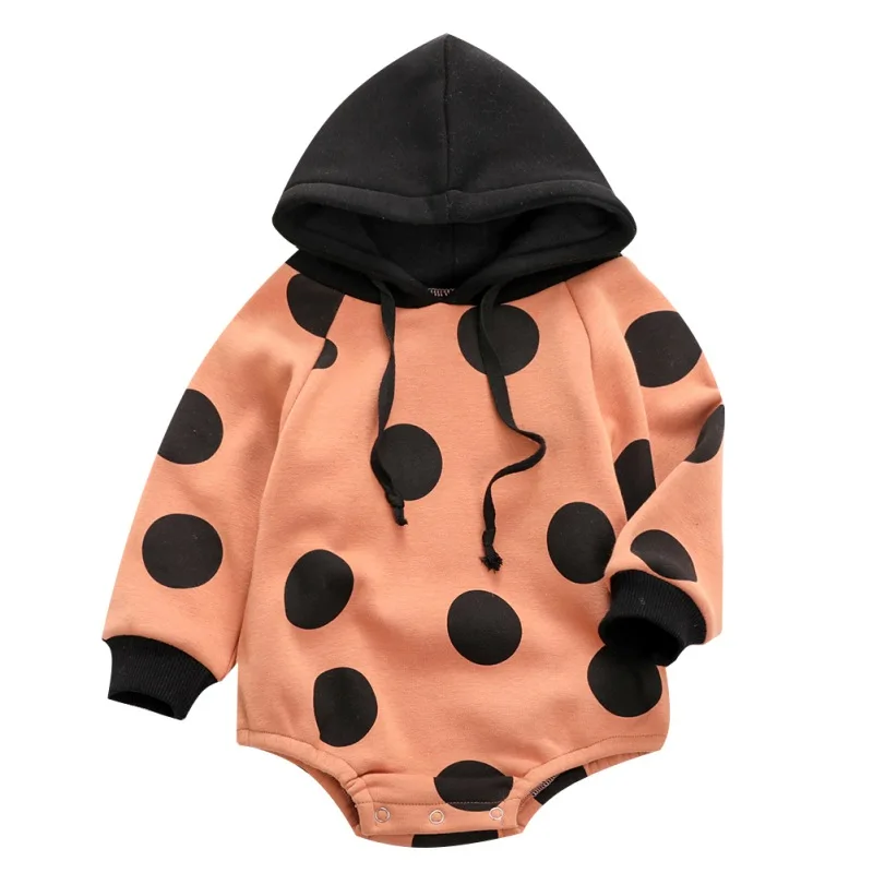 Thicken Velvet Polka Dot Pattern Long Sleeve Winter Hoodie Bodysuit Newborn Outfits One-Pieces Bodysuits Baby Boy Girl Romper |
