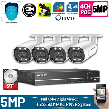 

Full color night 5MP NVR Kit 4CH POE Camera System Human/Face Detection Two-way Audio Ai IP Camera Outdoor Security Camera